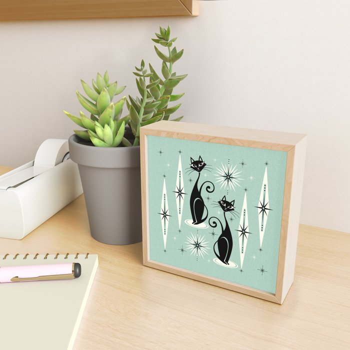 Mid Century Meow Retro Atomic Cats Mint Mini Art Print Gallery Image 2