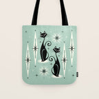 Mid Century Meow Retro Atomic Cats Mint Tote Bag Gallery Image 1