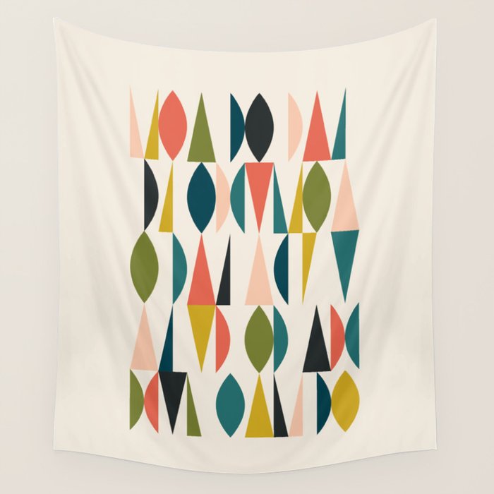 Mid Century Modern Abstract Colorful Shapes Funky Cool Minimalist Pattern Wall Tapestry Gallery Image 1