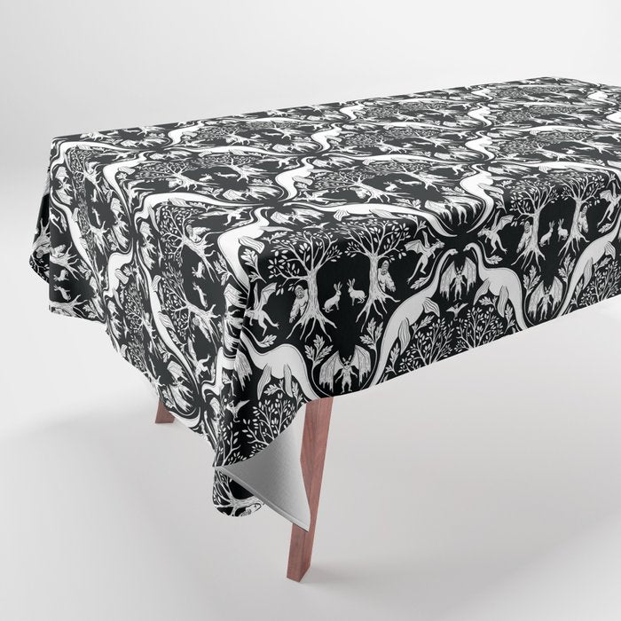 Black & White Cryptid Damask Tablecloth Gallery Image 1