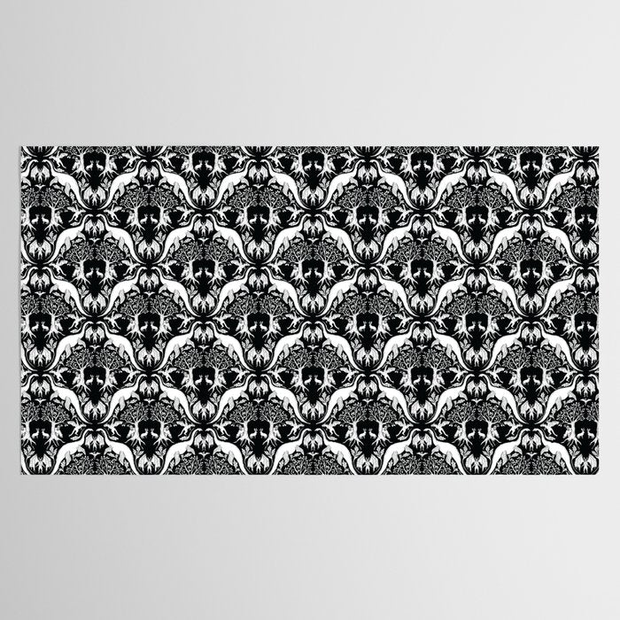Black & White Cryptid Damask Tablecloth Gallery Image 2