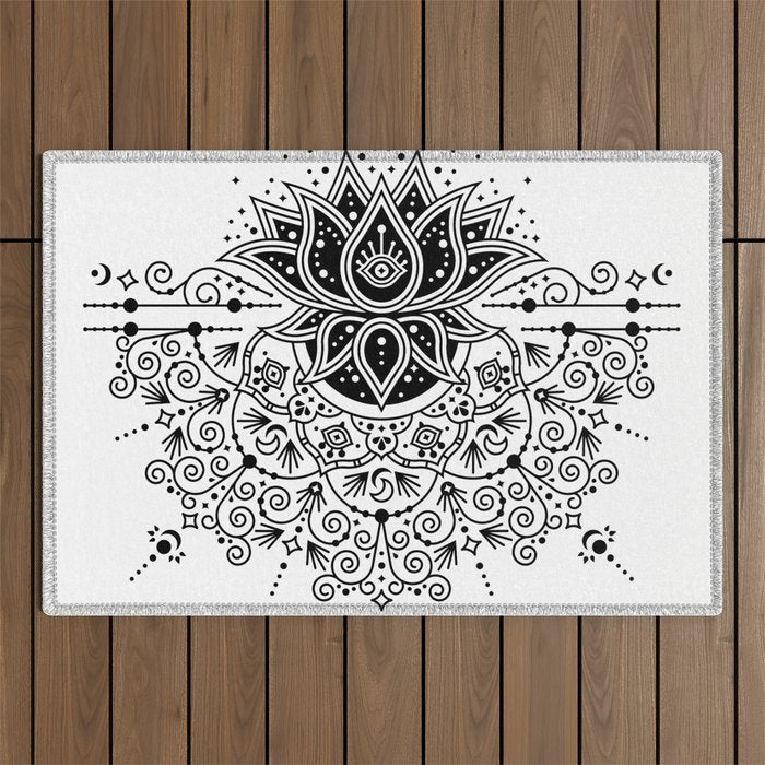 Lotus Blossom Mandala - Black Palette Outdoor Rug Gallery Image 1