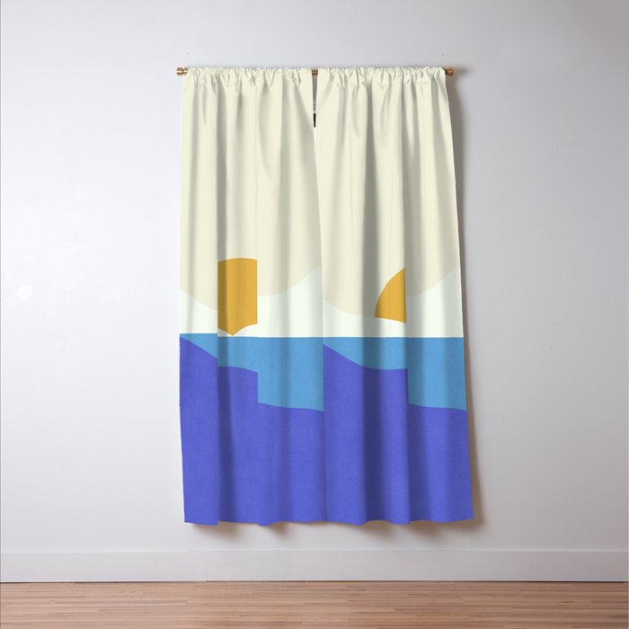 Sunny Island - Gold Blue Window Curtain Gallery Image 3