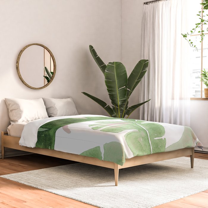 Tropical Leaves Green And Pink Comforter Gallery Image 2