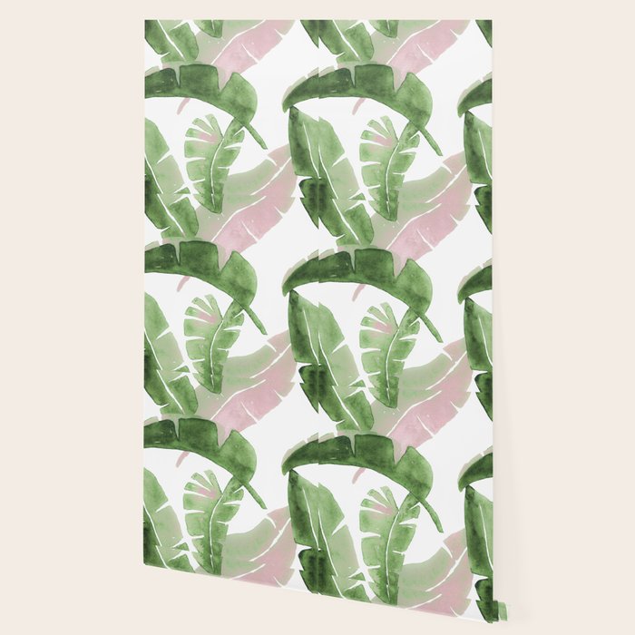 Tropical Leaves Green And Pink Wallpaper Gallery Image 2