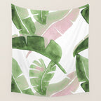 Tropical Leaves Green And Pink Wall Tapestry Gallery Image 4