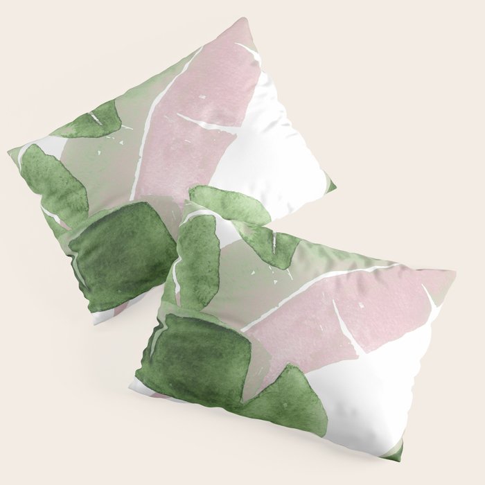 Tropical Leaves Green And Pink Pillow Sham Gallery Image 1