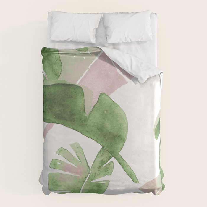 Tropical Leaves Green And Pink Duvet Cover Gallery Image 1