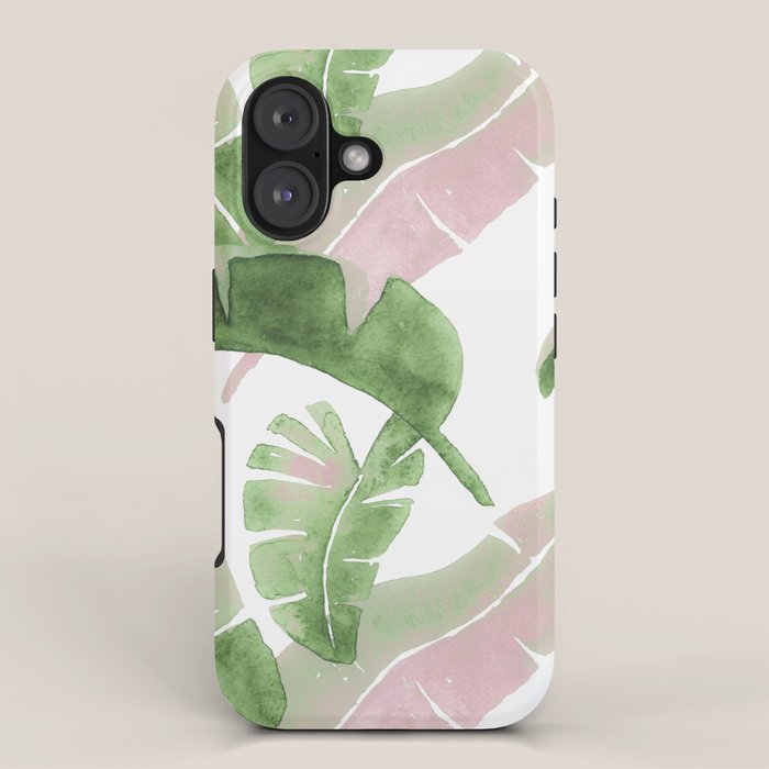 Tropical Leaves Green And Pink iPhone Case Gallery Image 1