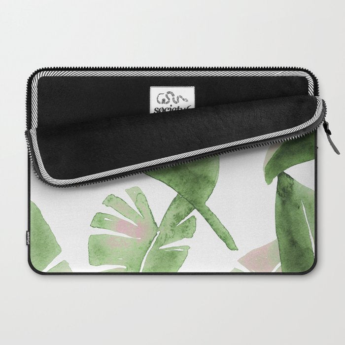 Tropical Leaves Green And Pink Laptop Sleeve Gallery Image 2
