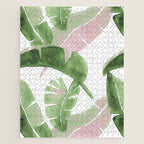 Tropical Leaves Green And Pink Jigsaw Puzzle Gallery Image 1