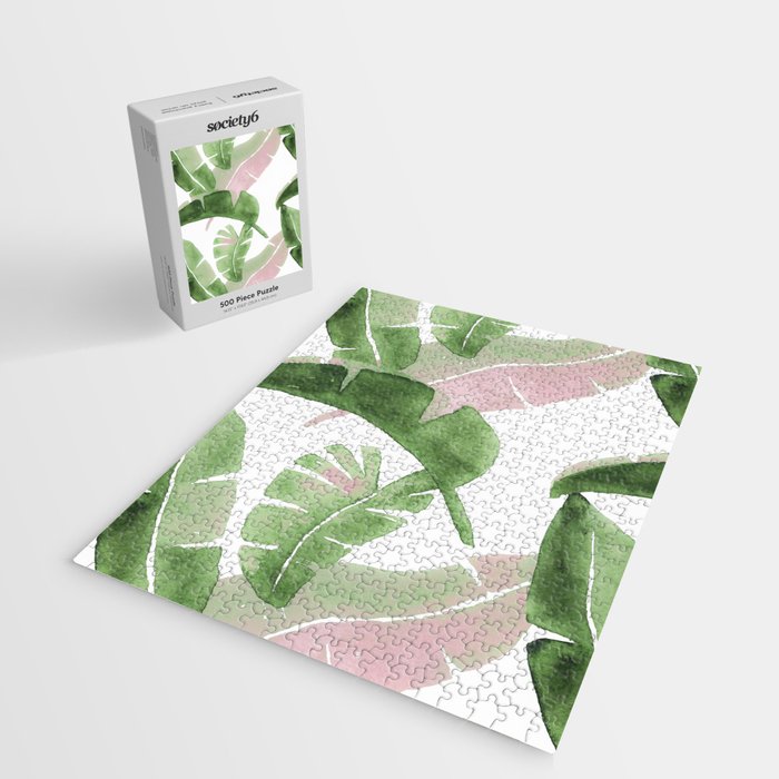 Tropical Leaves Green And Pink Jigsaw Puzzle Gallery Image 2