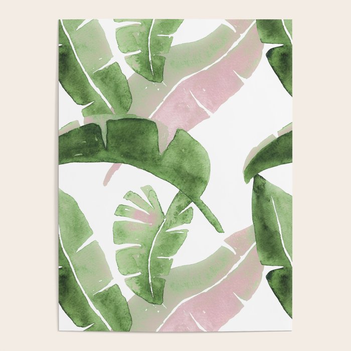 Tropical Leaves Green And Pink Poster Gallery Image 1