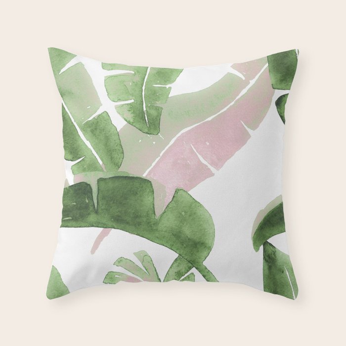 Tropical Leaves Green And Pink Throw Pillow Gallery Image 6