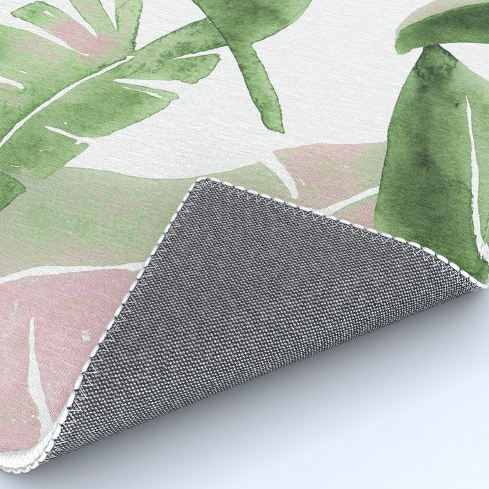 Tropical Leaves Green And Pink Rug Gallery Image 4