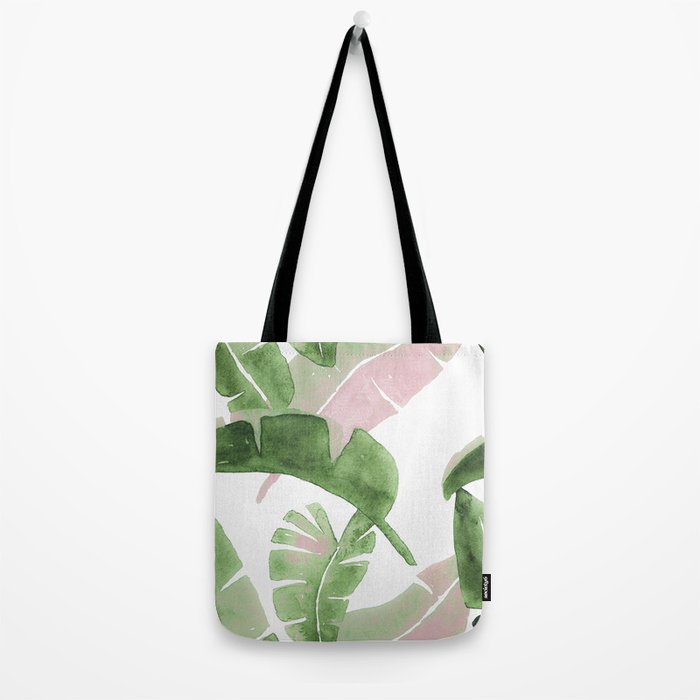 Tropical Leaves Green And Pink Tote Bag Gallery Image 2
