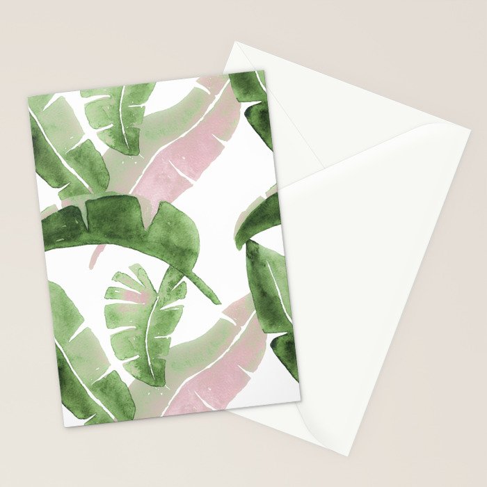 Tropical Leaves Green And Pink Stationery Card Gallery Image 2