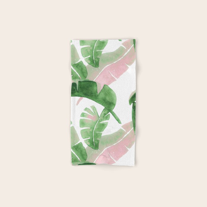 Tropical Leaves Green And Pink Bath Towel Gallery Image 1