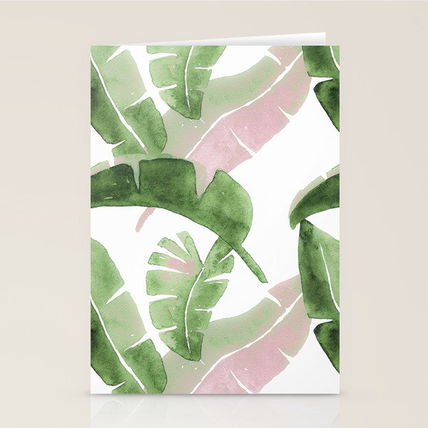 Tropical Leaves Green And Pink Stationery Card Gallery Image 1