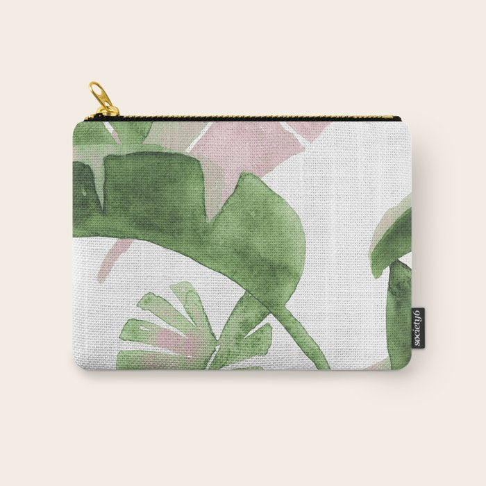 Tropical Leaves Green And Pink Carry All Pouch Gallery Image 1