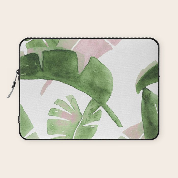 Tropical Leaves Green And Pink Laptop Sleeve Gallery Image 1