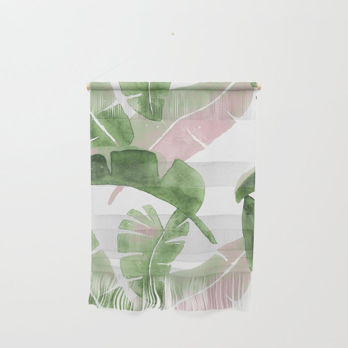 Tropical Leaves Green And Pink Wall Hanging Gallery Image 1
