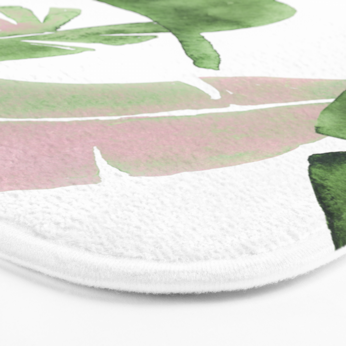 Tropical Leaves Green And Pink Bath Mat Gallery Image 3