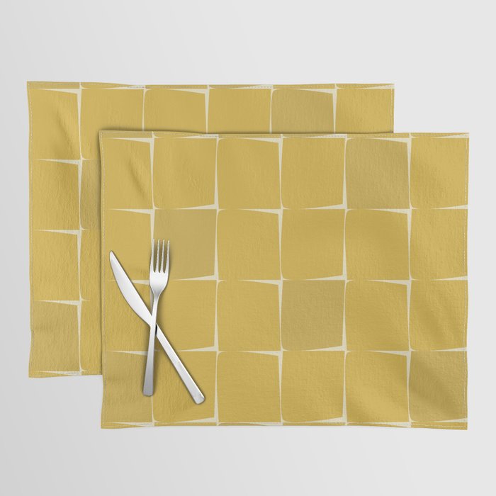 Midcentury Modern Flux Check Grid Pattern in Mustard Placemat Gallery Image 1