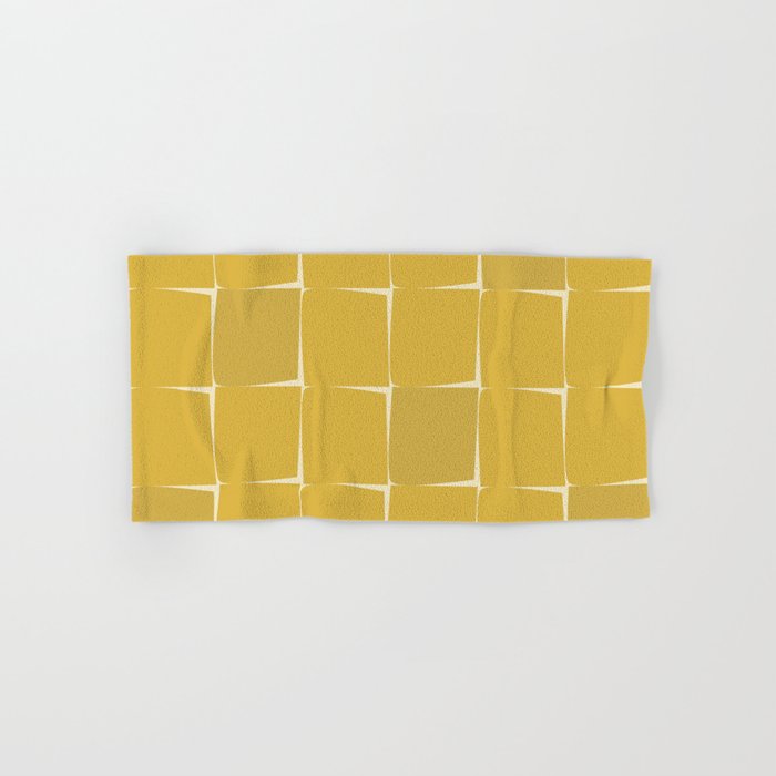 Midcentury Modern Flux Check Grid Pattern in Mustard Bath Towel Gallery Image 1