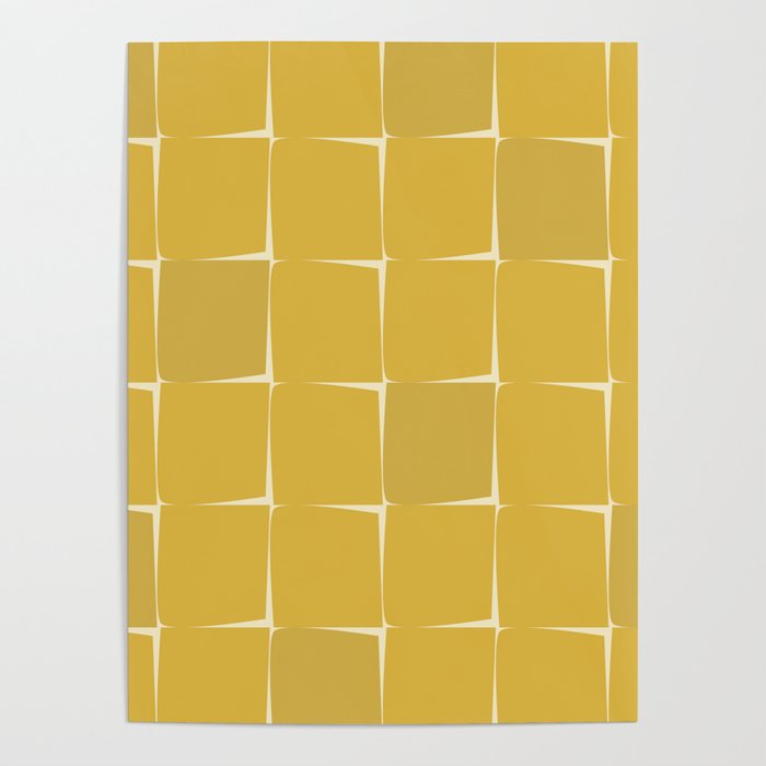 Midcentury Modern Flux Check Grid Pattern in Mustard Poster Gallery Image 1