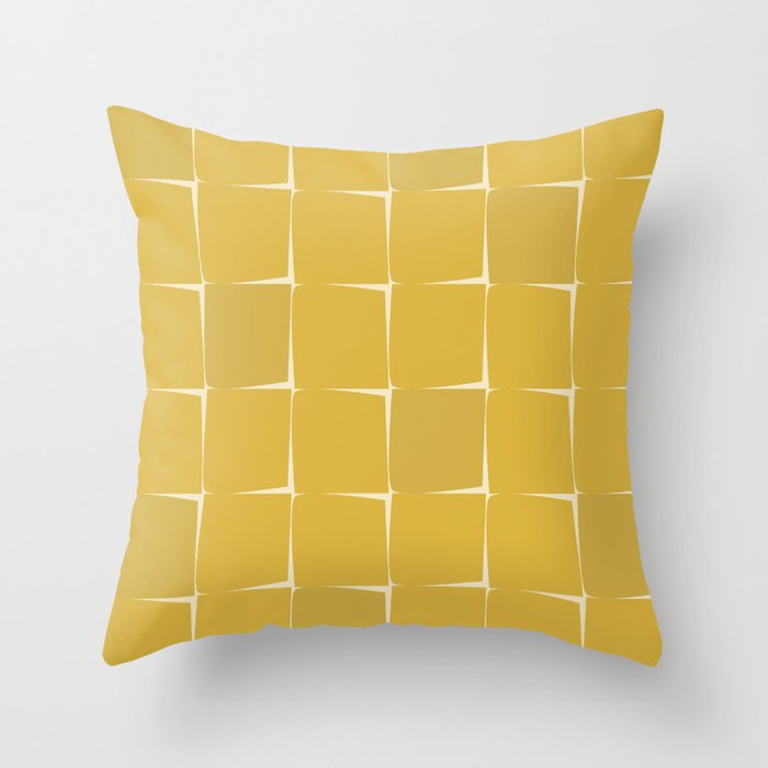 Midcentury Modern Flux Check Grid Pattern in Mustard Throw Pillow Gallery Image 1