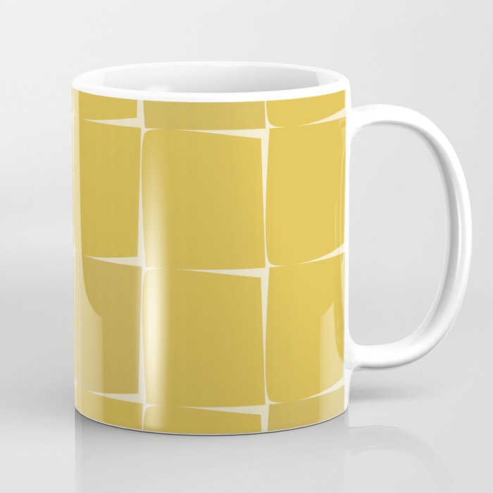 Midcentury Modern Flux Check Grid Pattern in Mustard Coffee Mug Gallery Image 1
