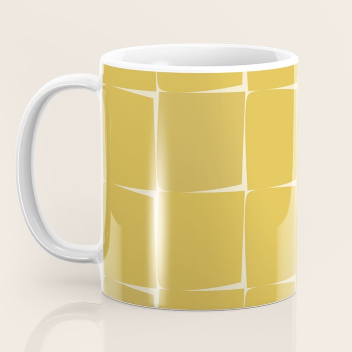 Midcentury Modern Flux Check Grid Pattern in Mustard Coffee Mug Gallery Image 3