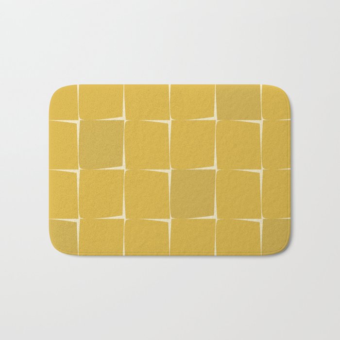 Midcentury Modern Flux Check Grid Pattern in Mustard Bath Mat Gallery Image 1