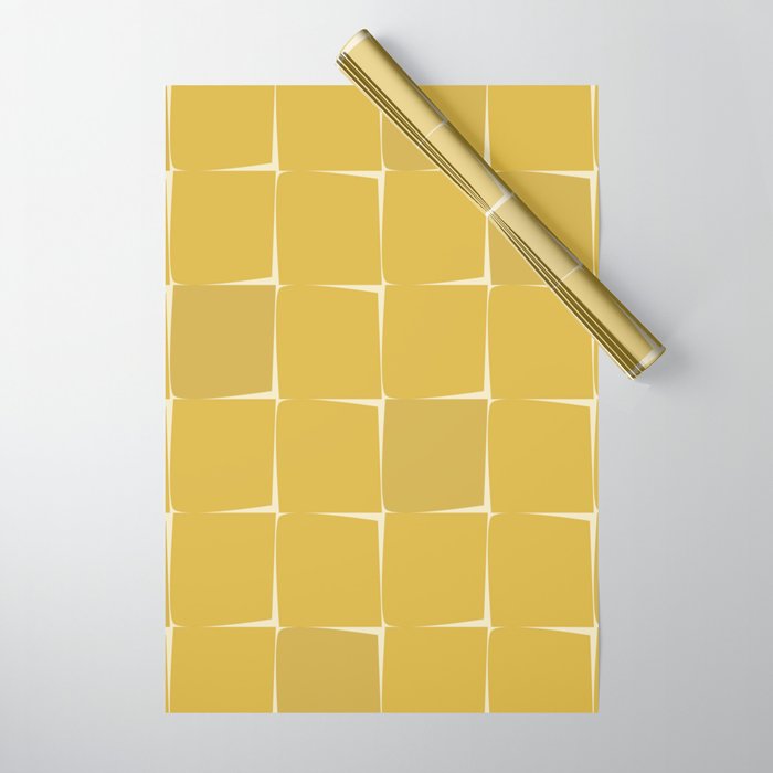Midcentury Modern Flux Check Grid Pattern in Mustard Wrapping Paper Gallery Image 1