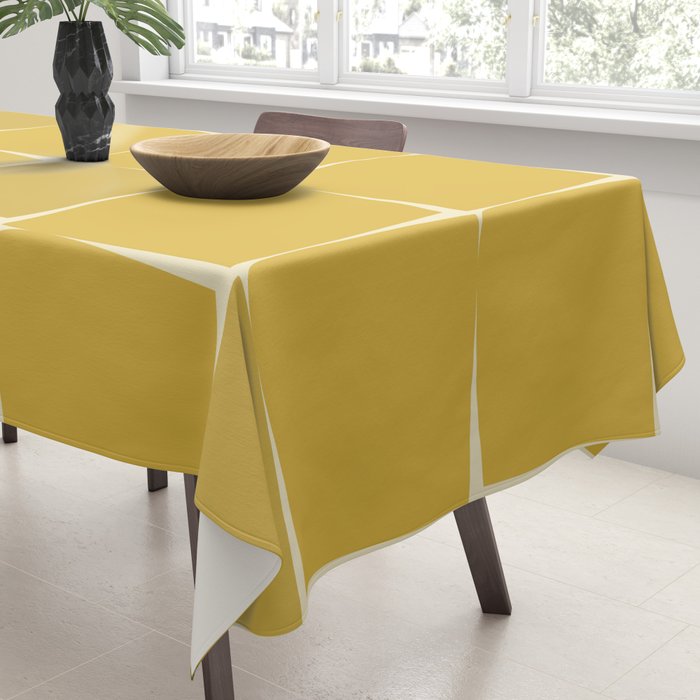 Midcentury Modern Flux Check Grid Pattern in Mustard Tablecloth Gallery Image 3