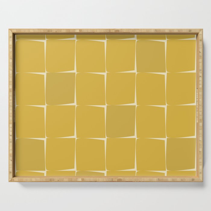 Midcentury Modern Flux Check Grid Pattern in Mustard Serving Tray Gallery Image 1