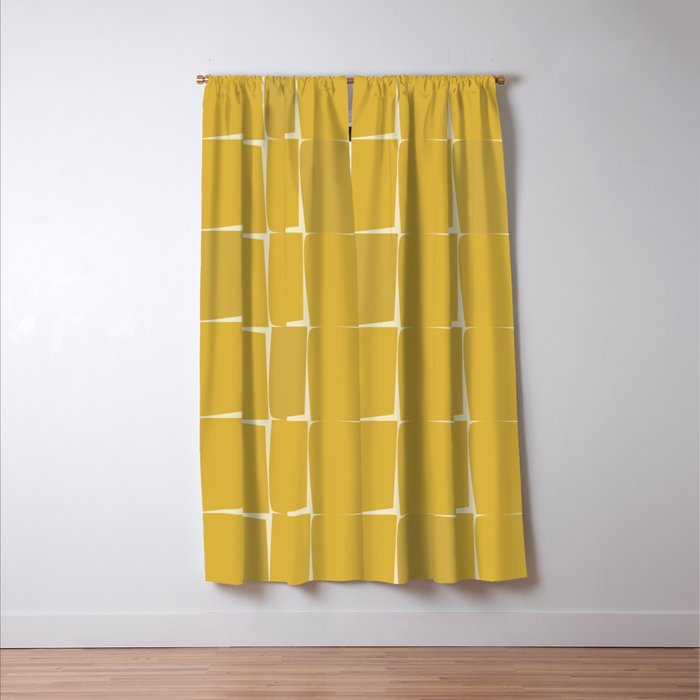 Midcentury Modern Flux Check Grid Pattern in Mustard Window Curtain Gallery Image 3