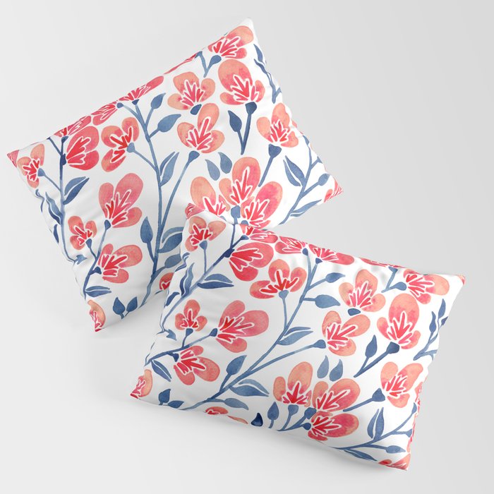 Cherry Blossoms - Melon & Navy Palette Pillow Sham Gallery Image 3