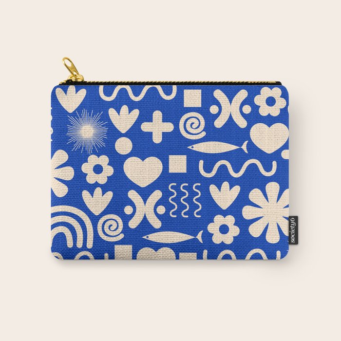 Natural Miscellany Pattern in Bright Blue and Cream Carry All Pouch Gallery Image 1