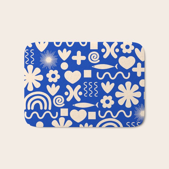 Natural Miscellany Pattern in Bright Blue and Cream Bath Mat Gallery Image 1