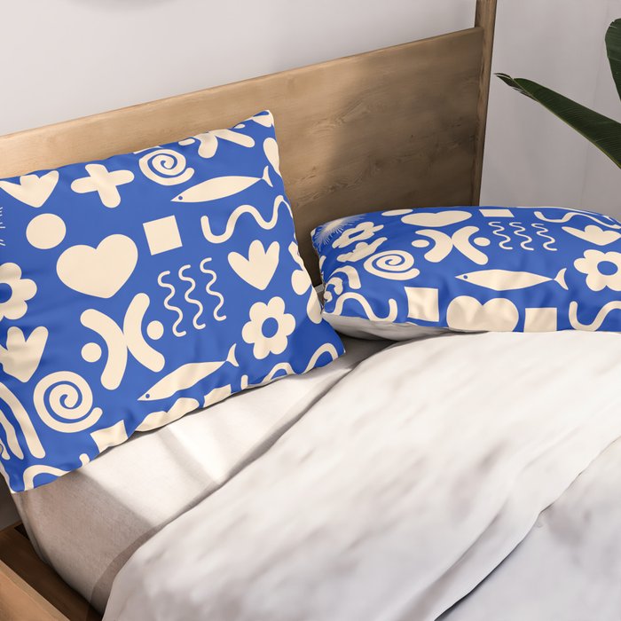 Natural Miscellany Pattern in Bright Blue and Cream Pillow Sham Gallery Image 2
