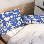 Natural Miscellany Pattern in Bright Blue and Cream Pillow Sham Gallery Image 2