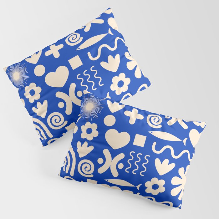 Natural Miscellany Pattern in Bright Blue and Cream Pillow Sham Gallery Image 3