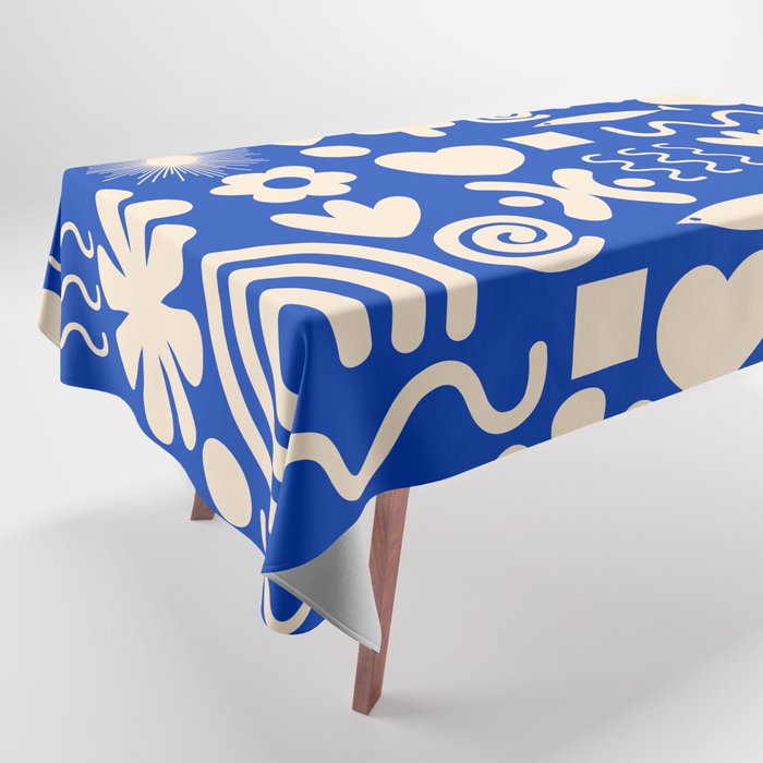 Natural Miscellany Pattern in Bright Blue and Cream Tablecloth Gallery Image 1