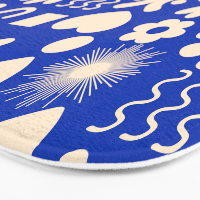 Natural Miscellany Pattern in Bright Blue and Cream Bath Mat Gallery Image 3