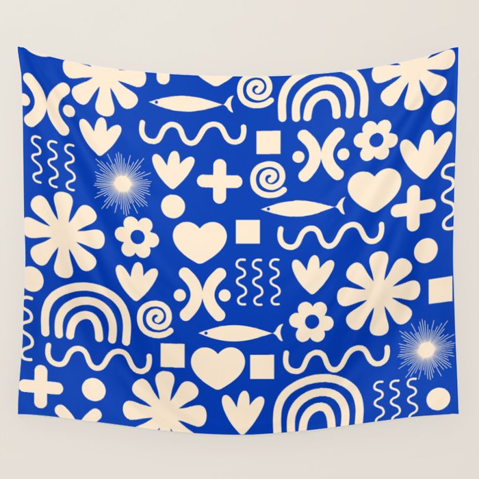 Natural Miscellany Pattern in Bright Blue and Cream Wall Tapestry Gallery Image 4