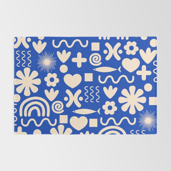 Natural Miscellany Pattern in Bright Blue and Cream Rug Gallery Image 2