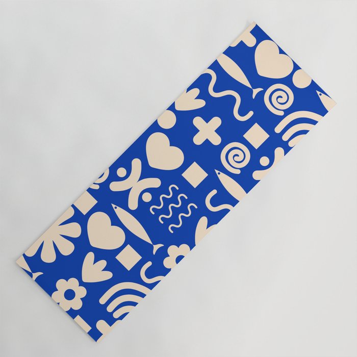 Natural Miscellany Pattern in Bright Blue and Cream Yoga Mat Gallery Image 1