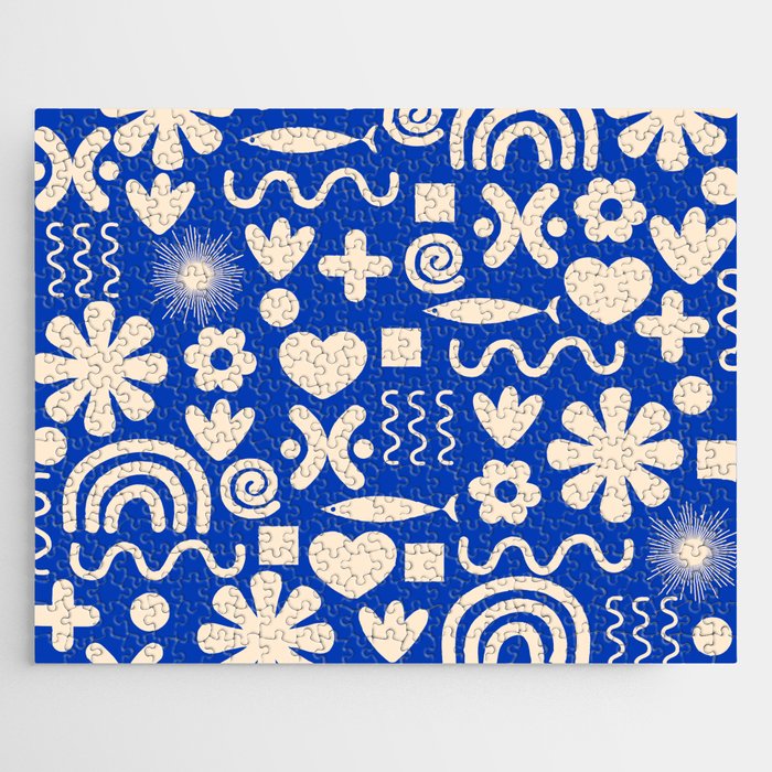 Natural Miscellany Pattern in Bright Blue and Cream Jigsaw Puzzle Gallery Image 1
